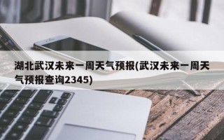 湖北武汉未来一周天气预报(武汉未来一周天气预报查询2345)